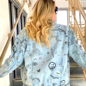 Wild Fable Smiley Face Oversized Denim Trucker Jacket